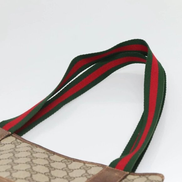 GUCCI GG Supreme Web Sherry Line Tote Bag PVC Beige Gold - Picture 8 of 15